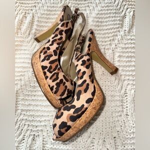 Candies leopard sling back heels with peek a boo toe size 7 partial felt bottom